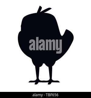 Black silhouette Cute little chick standing cartoon character design flat vector illustration. Stock Vector