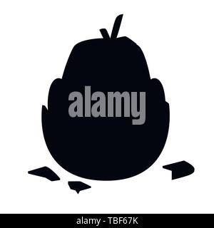 Black silhouette Cute little cartoon chick hatched from an egg white cracked egg cartoon character design flat vector illustration. Stock Vector