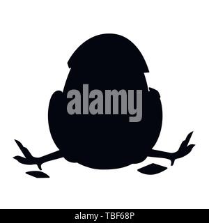 Black silhouette Cute little cartoon chick with hat from egg shell cartoon character design flat vector illustration. Stock Vector