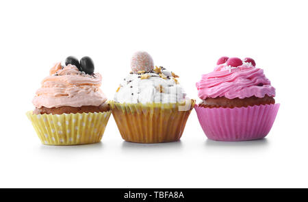Tasty Easter cupcakes on white background Stock Photo