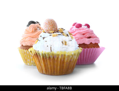 Tasty Easter cupcakes on white background Stock Photo