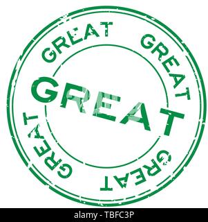 Grunge green great wording round rubber seal stamp on white background Stock Vector