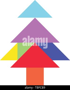 Color tangram puzzle in pine or christmas tree shape on white ...