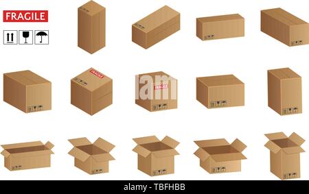 Cardboard boxes set of icons, packaging vector illustration Stock Vector