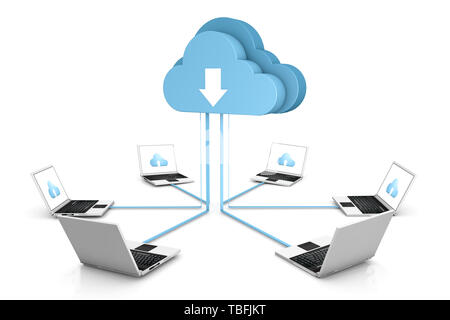 3d data cloud and laptops on white Stock Photo