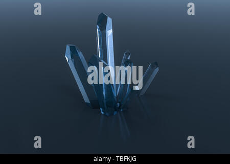 A cluster of blue magic crystal gather together, 3d rendering. Computer digital background. Stock Photo