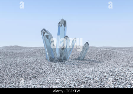 A cluster of blue magic crystal gather together, 3d rendering. Computer digital background. Stock Photo
