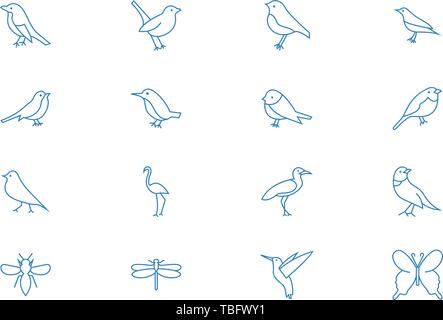Birds icons set - Vector blue Stock Vector
