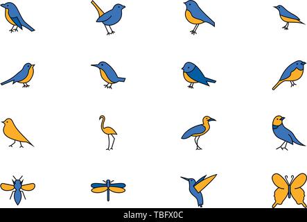 Birds icons set - Vector linear fill Stock Vector
