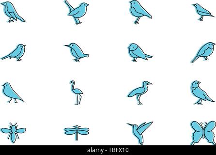 Birds icons set - Vector linear fill Stock Vector