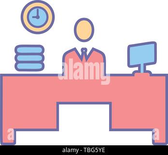 Businessman entrepreneur in a suit working at his office desk - Businessman office Stock Vector