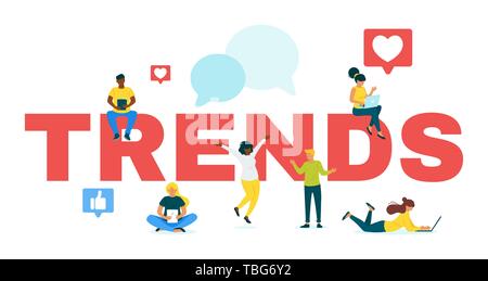 Bloggers chasing Internet trends flat vector web banner template. People using social media networks, chatting, communicating online. Vloggers checkin Stock Vector