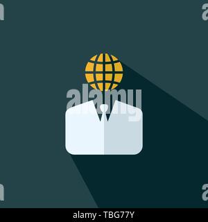 Global businessman icon - Flat worldwide business concept Stock Vector