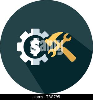 Dollar gears icon with tools - Flat vector illustration Stock Vector