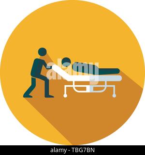 Man pushing the stretcher with a sick person icon - Flat vector sign Stock Vector