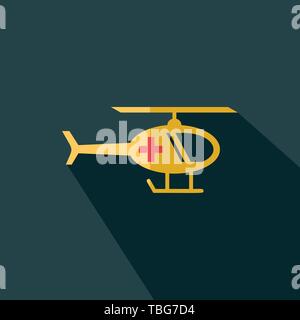 Medical Emergency Helicopter Support icon - Flat vector sign Stock Vector