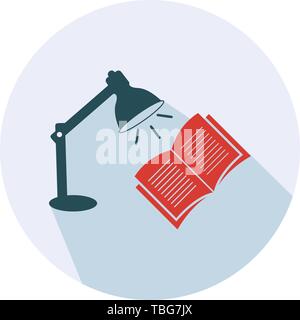 Desk lamp and an open book - Flat table lamp with open book icon Stock Vector
