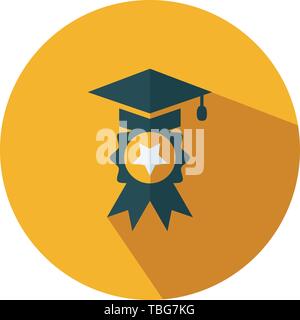 Graduation achievement award ribbons icon - Flat education Graduation cap Icon in trendy style Stock Vector