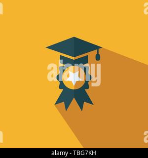 Graduation achievement award ribbons icon - Flat education Graduation cap Icon in trendy style Stock Vector
