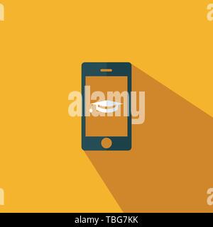Mobile with graduation cap icon - vector flat design Stock Vector