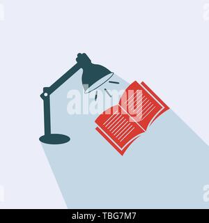Desk lamp and an open book - Flat table lamp with open book icon Stock Vector