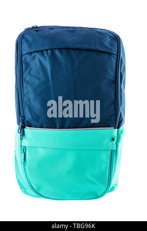 Blue backpack isolated on white background. Stock Photo