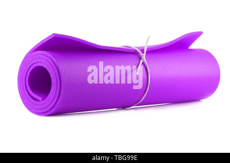 Mat for fitness, yoga and pilates isolated on white background Stock Photo