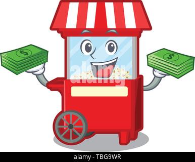 With money bag popcorn machine isolated in the mascot Stock Vector