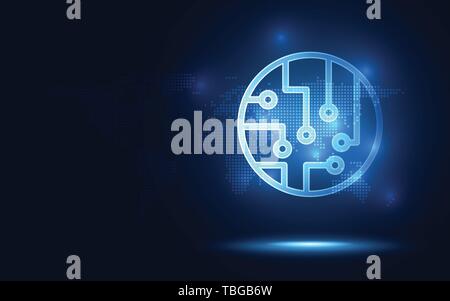 Futuristic blue Circuit board abstract technology background. Artificial intelligence digital transformation and big data concept. Business quantum in Stock Vector