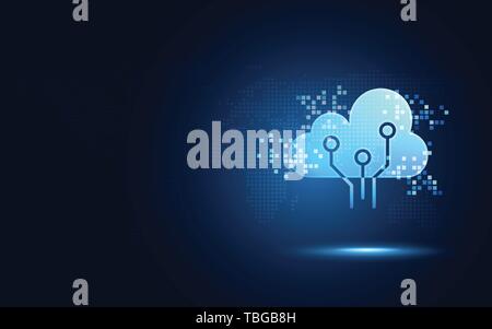 Futuristic blue cloud with pixel digital transformation abstract new technology background. Artificial intelligence and big data concept. Business ind Stock Vector