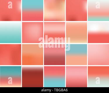 Mega pack of 20 blurred abstract background. Pastel tone color collection set. Wallpaper and Texture concept. Popular pantone trend for year 2019 Stock Vector
