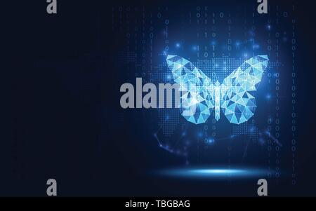 Futuristic blue lowpoly Butterfly abstract technology background. Artificial intelligence digital transformation and big data concept. Business quantu Stock Vector