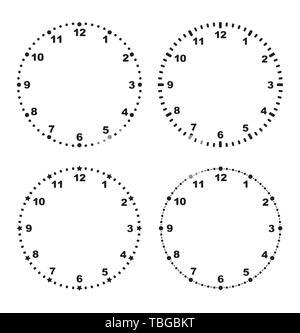 Set of 4 modern clock faces blank templates for your design. Stock Vector