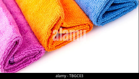 Stack of color microfiber cloths isolated on white background Stock Photo
