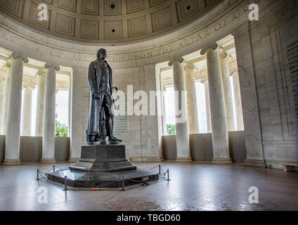 Statue of Thomas Jefferson in the Jefferson Memorial in Washington DC, USA on 13 May 2019