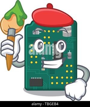 Artist circuit board pcb isolated with mascot Stock Vector