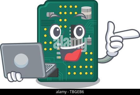 With laptop circuit board pcb isolated with mascot Stock Vector