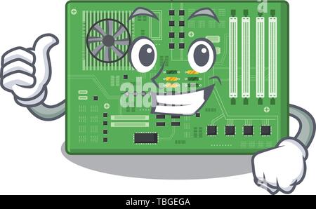 Thumbs up motherboard in the a cartoon shape Stock Vector