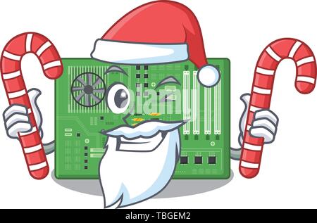 Santa with candy toy motherboard the in a mascot bag Stock Vector