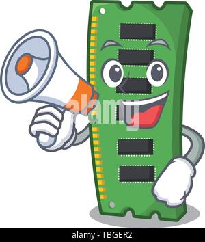 With megaphone RAM memory card isolated in cartoon Stock Vector