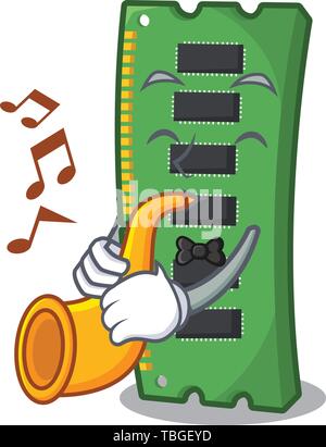 With trumpet RAM memory card in PC character Stock Vector