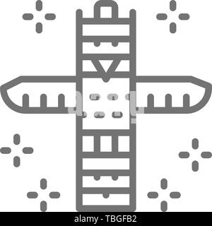 Traditional animal totem pole, native indian totem line icon. Stock Vector