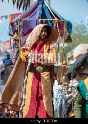 May 01, 2019 City of El Alamo, Guadalajara, Spain, Medieval market. The inhabitants of the City of El Alamo disguise themselves and perform in the str Stock Photo