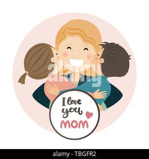 Happy mothers day scene. Family hug. Isolated vector illustration Stock Vector