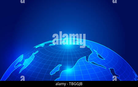 Cosmic starry sky, dot line link, digital Earth composition world big data network technology background Stock Photo