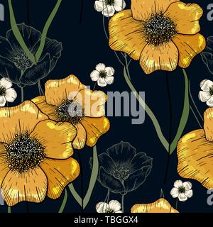 Tropical Floral Print On Dark Bright Flowers, Color Cannabis Pattern 