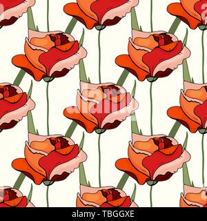 Paradise flowers. Realistic roses isolated seamless floral pattern. Hand drawn vector illustration. Stock Vector