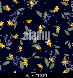 Scarf pattern seamless floral pattern. Wallpaper blooming realistic isolated flowers hand drawn vintage background. Vector illustration. Stock Vector