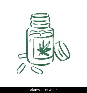 Vector hand drawn cannabis pills illustration on white background Stock Vector