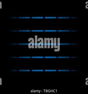 3d blue fading neon light elements, horizontal lines and dots on black background. Futuristic abstract pattern. Stock Vector